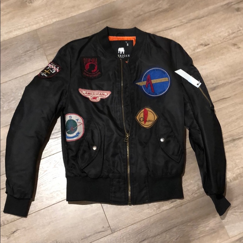 American Stich black nylon bomber jacket